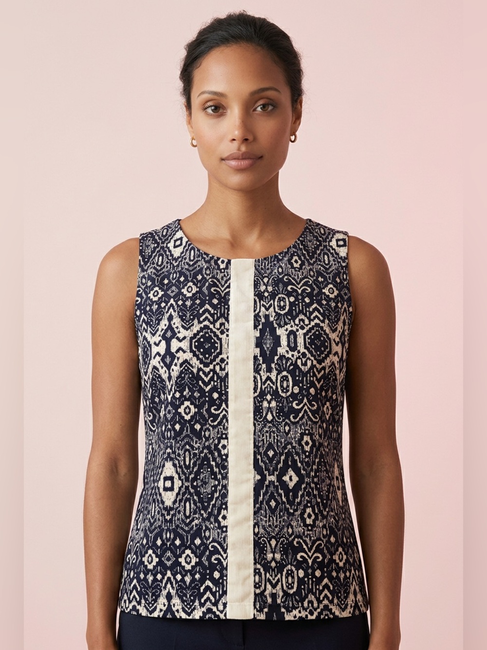 Tommy Hilfiger Chic Office Stripe Navy BoHo Ikat Print Sleeveless Tank Top -XL